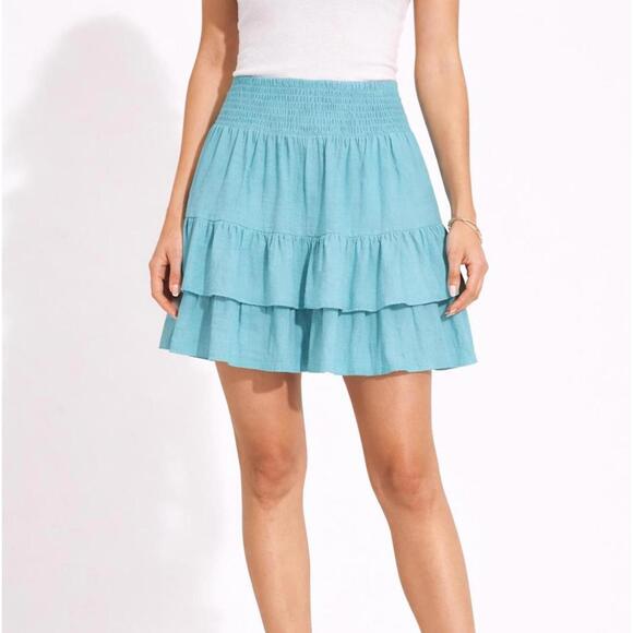 Halara Dresses & Skirts - NWT Halara Women’s Smocked Waist Tiered Ruffle Mini Skirt Teal Size Medium